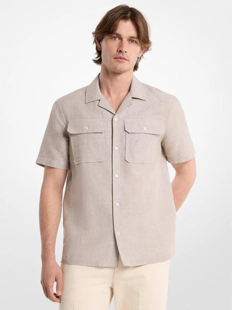 MICHAEL KORS Striped Linen Cotton Camp Shirt