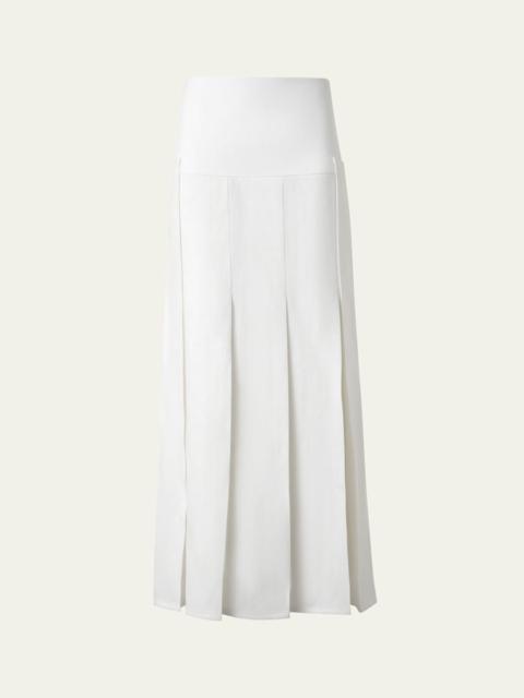 AKRIS Stonewashed Linen-Wool Pleated Midi Skirt