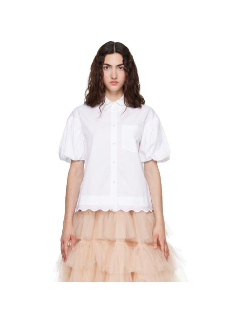 Simone Rocha White Cropped Puff Sleeve Lace Trim Shirt