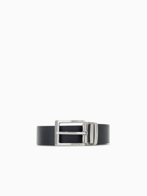 EMPORIO ARMANI SMOOTH LEATHER TONGUE BELT WITH A RECTANGULAR METAL BUCKLE