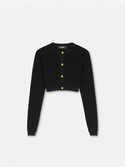 VERSACE V Allover Jacquard Knit Crop Cardigan