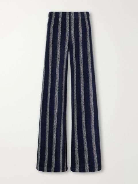 SUZIE KONDI Lito striped velour flared pants Navy