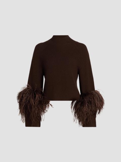 LAPOINTE Women's Merino Wool Feather-Trimmed Sweater - Chocolate