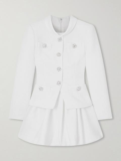 self-portrait Layered Crystal-embellished Bouclé-tweed Mini Dress