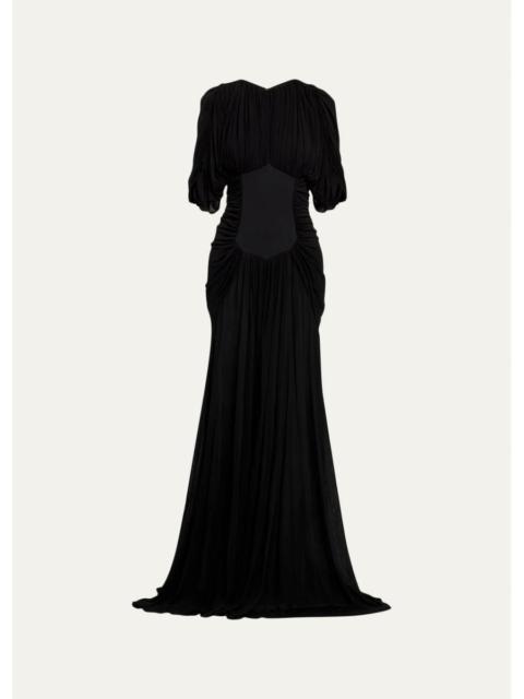 HEIRLOME Micka Shirred Jersey Short-Sleeve Maxi Dress
