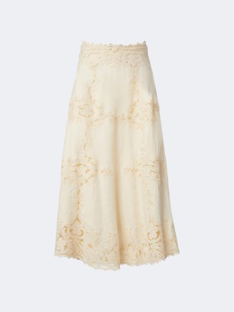 ULLA JOHNSON Fleur crochet-trimmed linen midi skirt