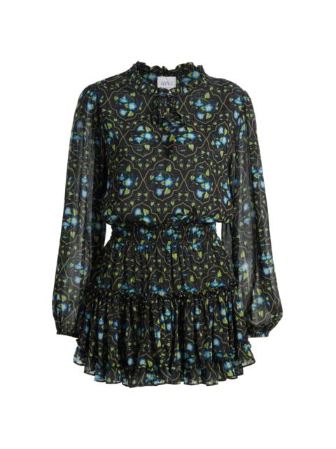MISA Women's Lorena Floral Chiffon Ruffle Minidress - Moss Scarf
