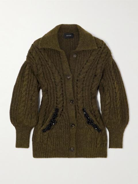 Simone Rocha Embellished Metallic Cable-knit Cardigan