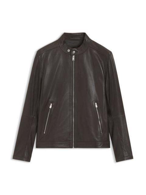 BOSS GRAINED LEATHER JACKET WITH LOGO TRIM