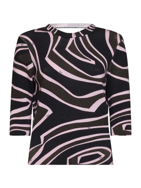 PUCCI Khaki and pink Labirinto-print wool knit cut-out top