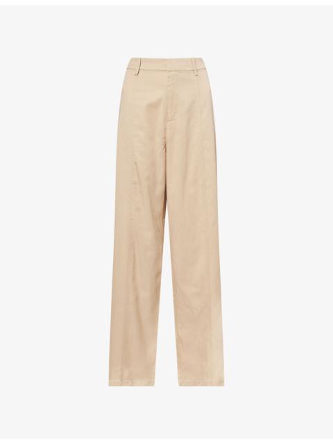GOOD AMERICAN Pleated Wide-Leg High-Rise Cotton-Blend Trousers
