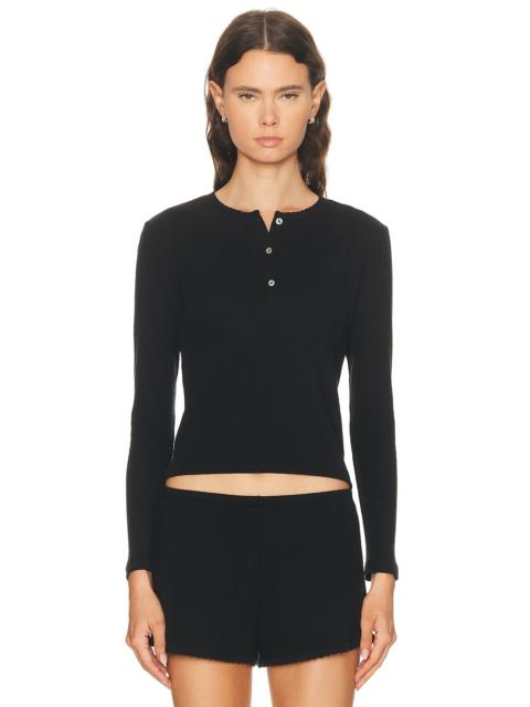 LESET Pointelle Long Sleeve Henley Top