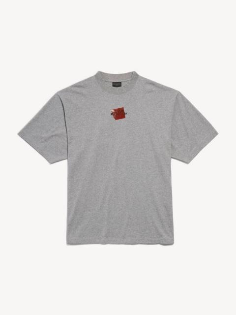 BALENCIAGA Men's Taped Balenciaga Back T-shirt Medium Fit in Heather Grey/black/red
