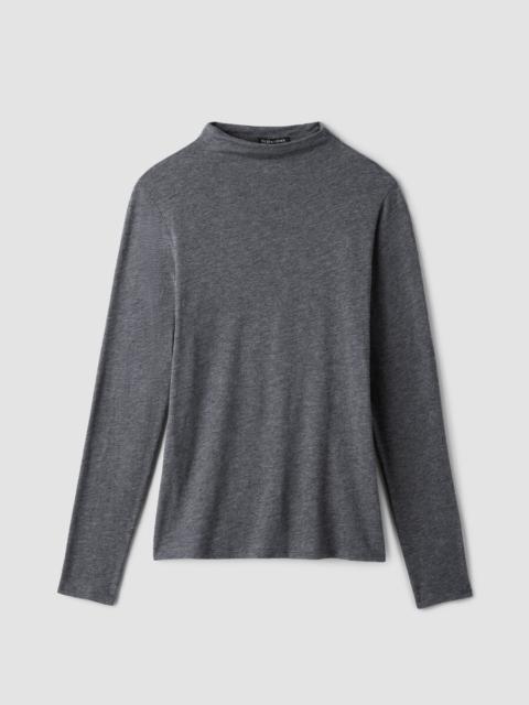 EILEEN FISHER Mélange Sheer Cotton Blend Knit Funnel Neck Top