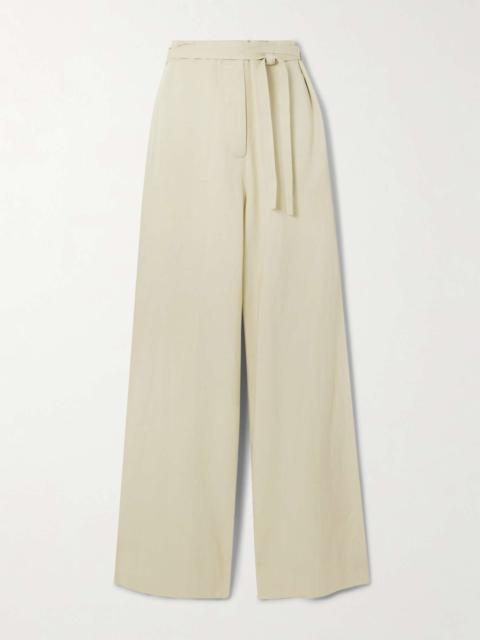 Belted organic cotton-twill wide-leg pants