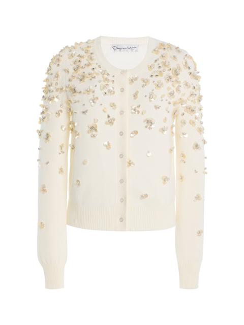 Oscar de la Renta Mother Of Pearl-Embellished Wool Cardigan ivory