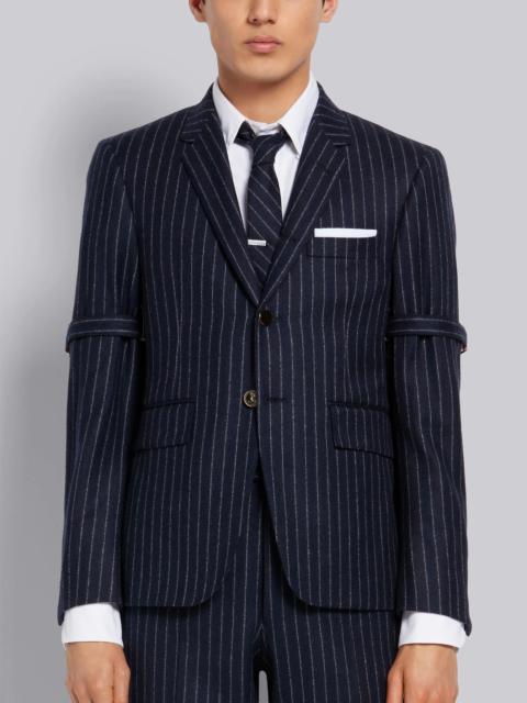 Thom Browne Navy Tonal Chalk Stripe Wool Flannel Armband Classic Jacket