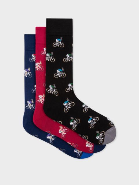 Paul Smith 'Cycling Rabbits' Motif Socks Three Pack