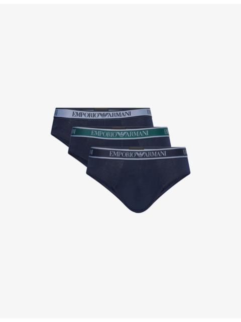 EMPORIO ARMANI Branded Mid-Rise Pack Of Three Stretch-Cotton Briefs