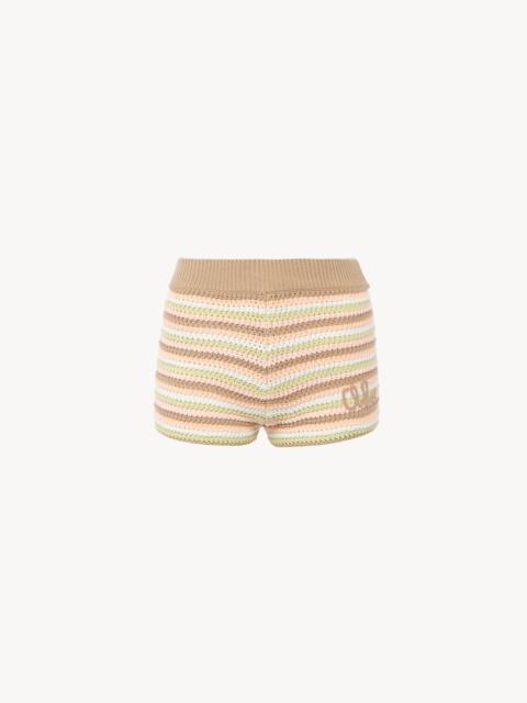 Chloé HIGH-RISE LOGO MINI SHORTS IN A COTTON CROCHET KNIT