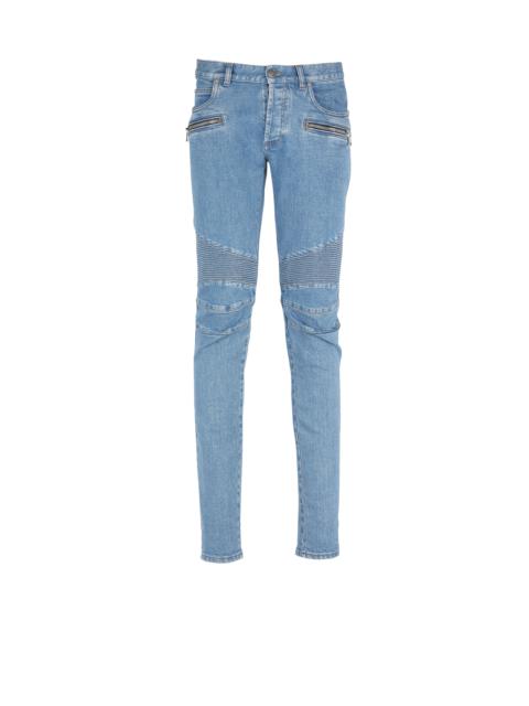 Balmain Slim cut ridged cotton jeans with Balmain monogram hem