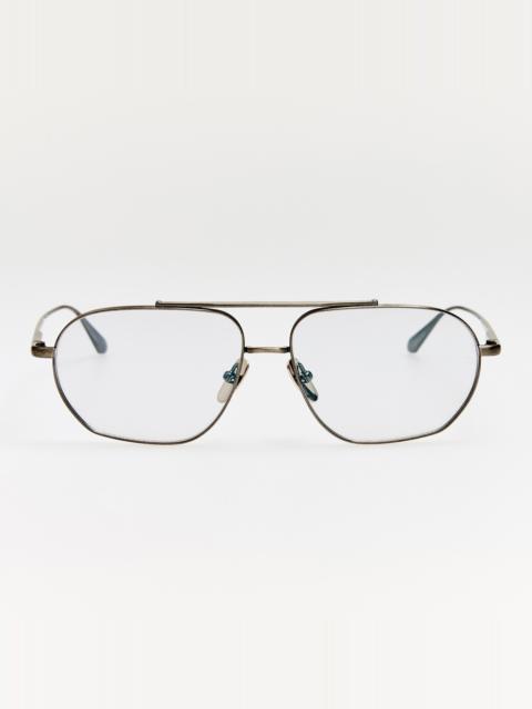 LINDA FARROW Arden Sunglasses in Matt Antique Silver and Grey Photochromic Lenses