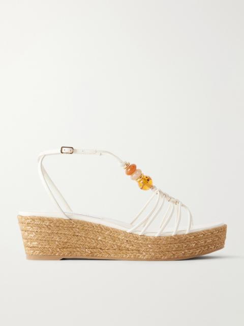 JIMMY CHOO Lemi 50 Bead-embellished Leather Wedge Sandals