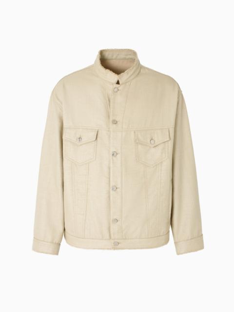 EMPORIO ARMANI JACKET WITH GURU COLLAR IN A COATED WOVEN FABRIC