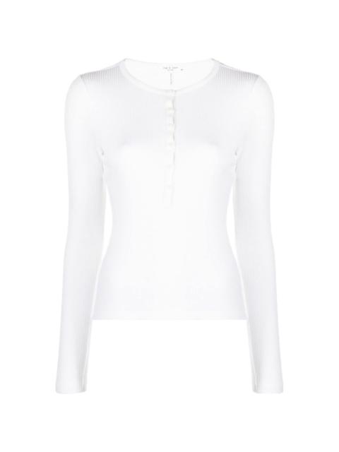 Henley button-up ribbed-knit top