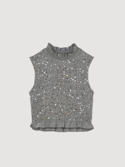Sandro Smocked top with sequins