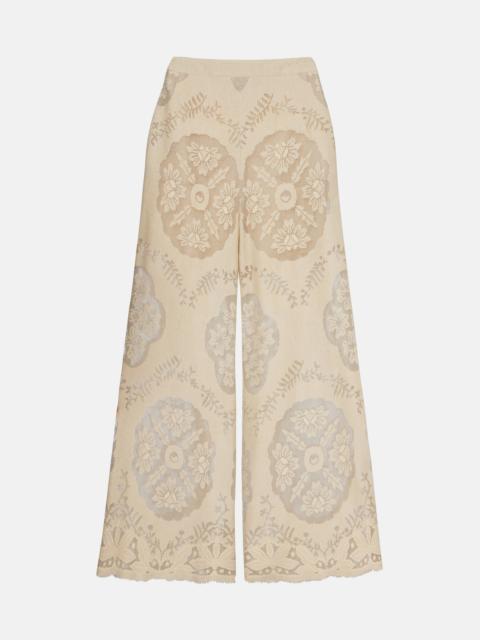 Valentino Embroidered cotton-blend wide-leg pants