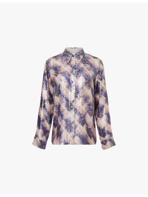 Dries Van Noten Sequin Curved-Hem Woven Shirt