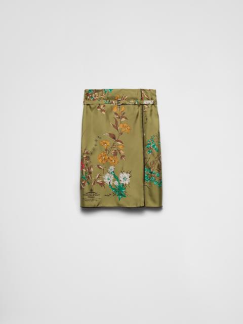 Printed silk twill skirt