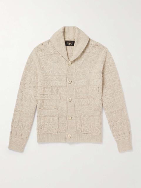 Shawl-Collar Jacquard-Knit Cotton and Linen-Blend Cardigan