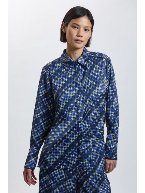 KAREN MILLEN Petite Check Print Hammered Satin Relaxed Shirt