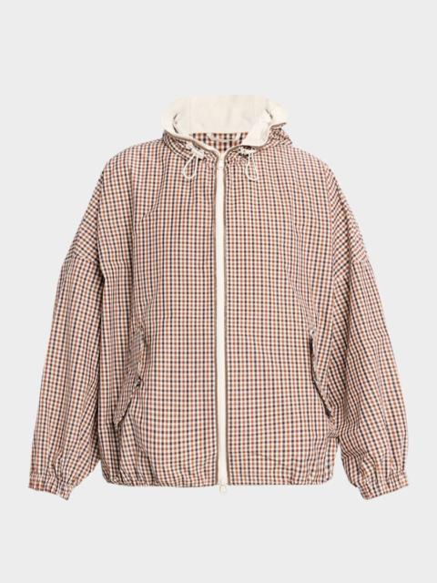 Brunello Cucinelli Daks Check Tafetta Track Jacket With Monili Trim