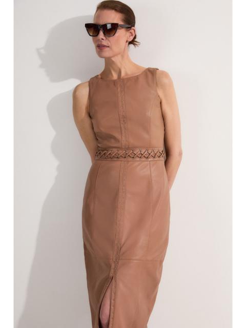 KAREN MILLEN Leather Eyelet And Lace Trim Detail Sleeveless Midi Pencil Dress