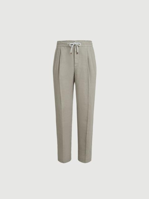 Brunello Cucinelli Garment-dyed trousers in linen gabardine with drawstring and double pleats