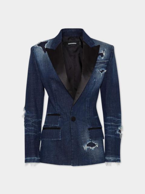 DSQUARED2 DARK RIPPED WASH DARK RIPPED TUXEDO BLAZER