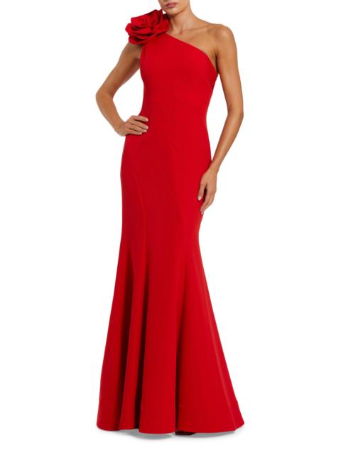 MAC DUGGAL Women's Flower-Detailed Crepe One-Shoulder Mermaid Gown - Red