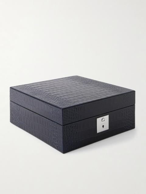 Smythson Mara Croc-Effect Leather Six-Piece Watch Box Blue