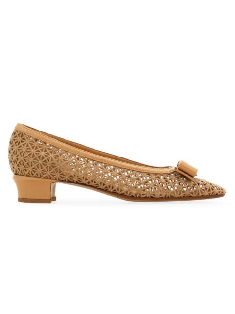 FERRAGAMO Women's Vara 2.0 30MM Embroidered Mesh & Leather Pumps - Soft Camel Biscotto