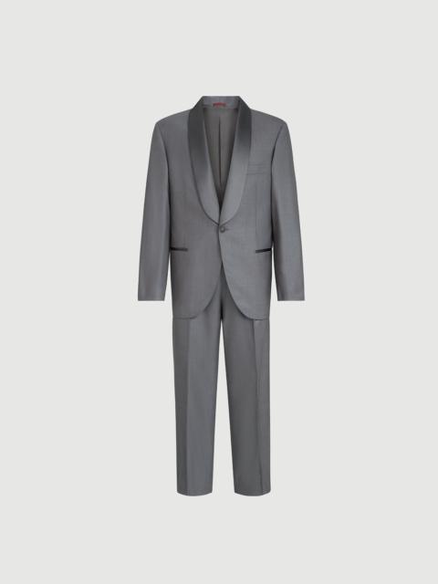 Brunello Cucinelli Lightweight virgin wool and silk twill tuxedo with shawl lapel jacket and trousers with pleat