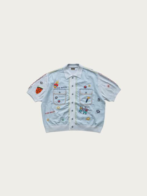 Kapital KnitxChambray Polo Shirt (ISLA BONITA) - Sax