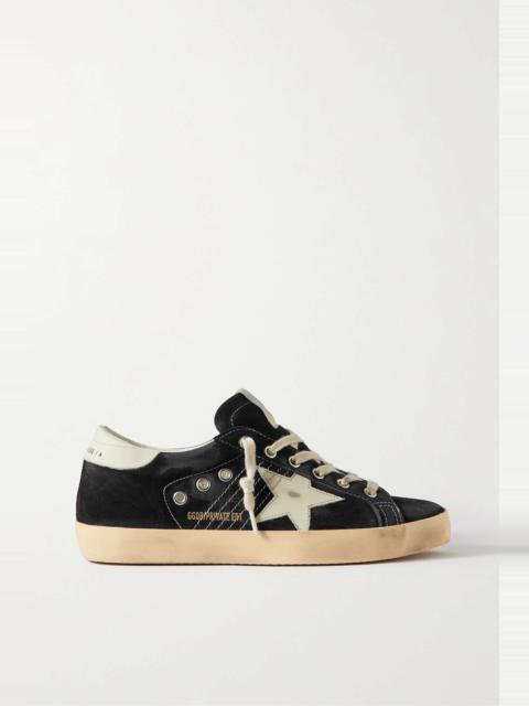 Superstar distressed leather-trimmed suede sneakers