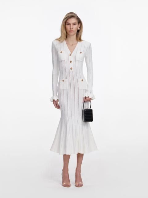 self-portrait White Pointelle Knit Midi Dress