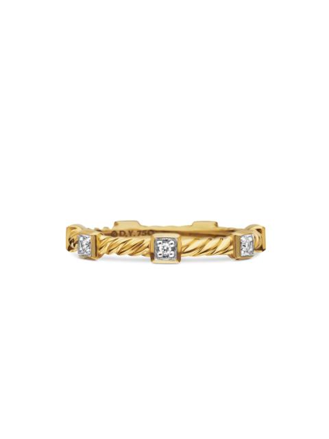 DAVID YURMAN Women's Cable Collectibles Stations Stack Ring in 18K Yellow Gold - Diamond