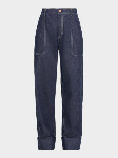 Lafayette 148 New York Cuffed Straight-Leg Silk Georgette Pants