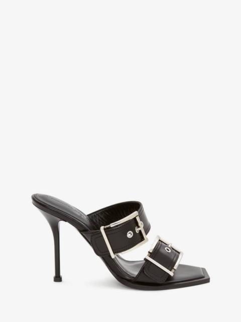 Double Buckle Punk Mule in Black/silver