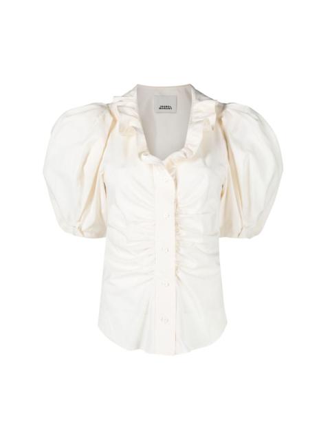 ruffle-neck ruched blouse